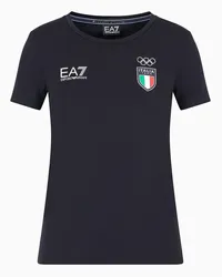 EA7 OFFICIAL STORE Italia Team Paris 2024 T-shirt Girocollo Donna In Tessuto Tecnico Natural Ventus7 Blu