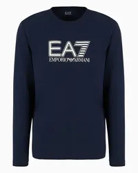 EA7 OFFICIAL STORE T-shirt Girocollo  A Maniche Lunghe Visibility In Cotone Stretch Blu