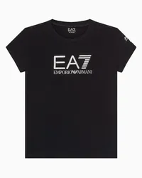 EA7 OFFICIAL STORE T-shirt Girocollo Shiny Girl In Cotone Stretch Nero