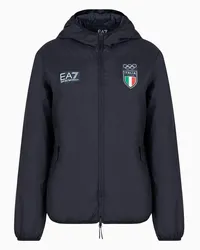 EA7 OFFICIAL STORE Italia Team Paris 2024 Giacca Con Cappuccio Uomo In Tessuto Riciclato Blu