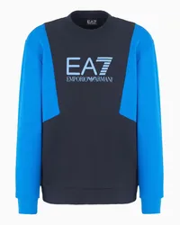 EA7 OFFICIAL STORE Felpa Girocollo Athletic Colour Block In Misto Cotone Blu