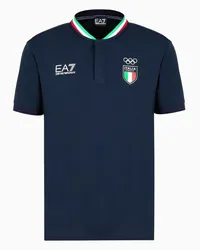 EA7 OFFICIAL STORE Italia Team Paris 2024 Polo Guru Uomo  In Tessuto Tecnico Natural Ventus7 Blu