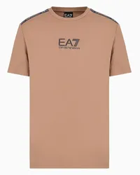 EA7 OFFICIAL STORE T-shirt Girocollo Logo Series In Misto Viscosa Stretch Beige