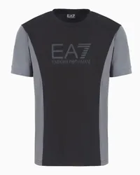 EA7 OFFICIAL STORE T-shirt Girocollo A Maniche Corte Athletic Colour Block In Cotone Nero