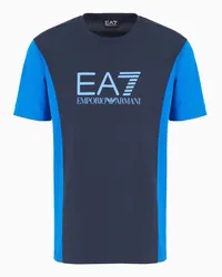 EA7 OFFICIAL STORE T-shirt Girocollo A Maniche Corte Athletic Colour Block In Cotone Blu