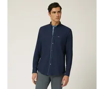Camicia In Cotone Con Taschino E Dettagli A Contrasto - Uomo Camicie Blu Scuro