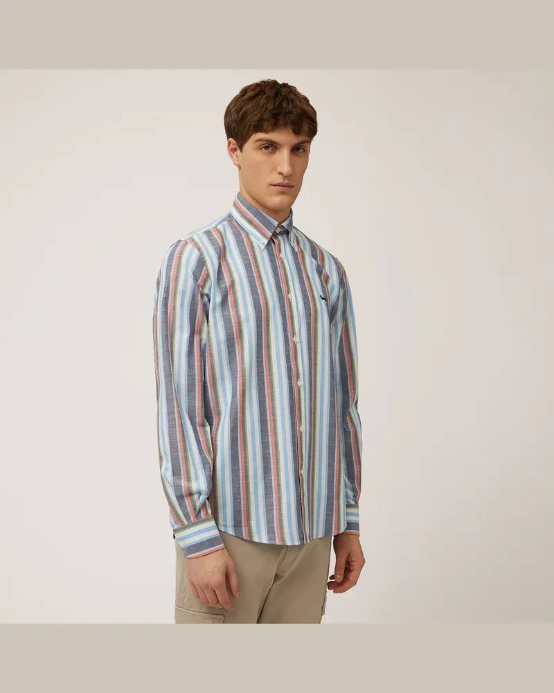 Harmont & Blaine Camicia Rigata In Lino Blu