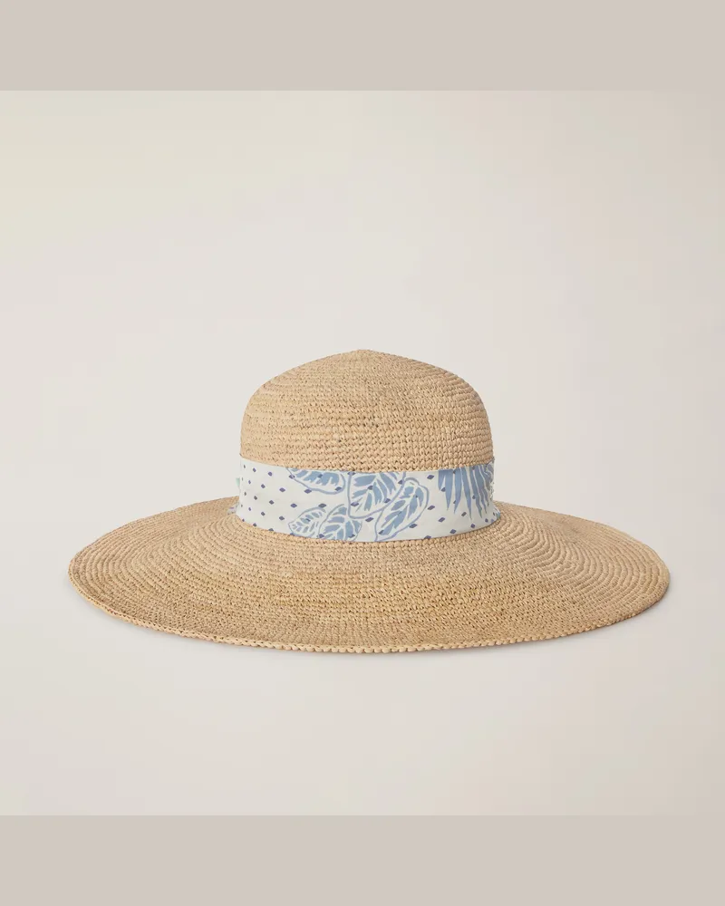 Harmont & Blaine Cappello In Rafia Con Foulard Azzurro