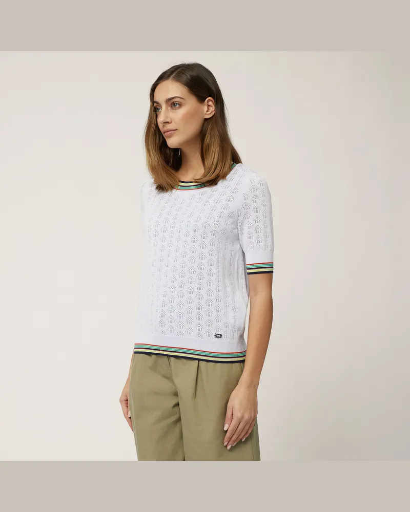 Harmont & Blaine T-Shirt Traforata Con Righe Bianco