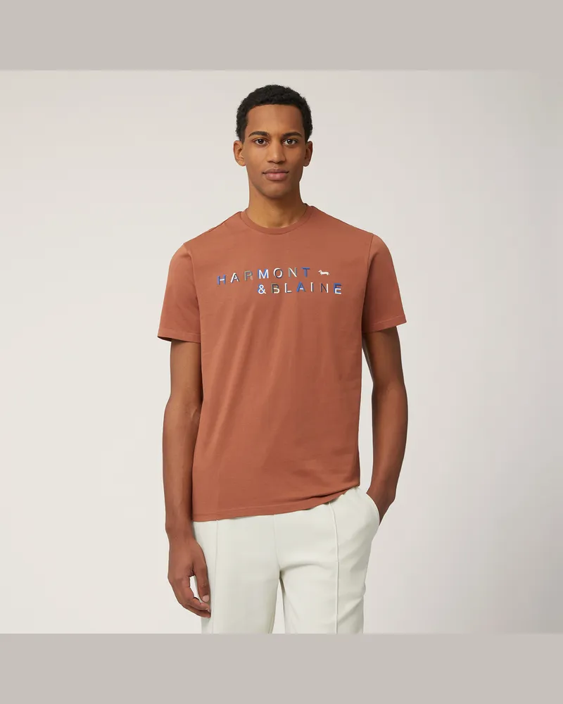 Harmont & Blaine T-Shirt In Cotone Con Logo 3D Terra