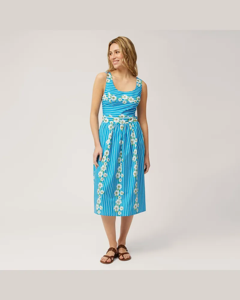 Harmont & Blaine Abito Midi Righe E Margherite Azzurro