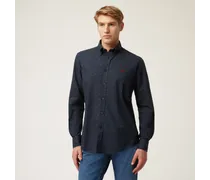 Camicia In Cotone Con Microfantasia All-over - Uomo Camicie Blu Navy
