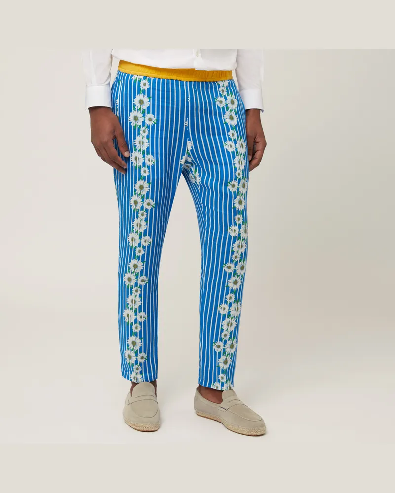 Harmont & Blaine Pantaloni Lino Con Margherite Azzurro