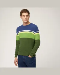 Harmont & Blaine Pullover Girocollo In Cotone Organico Color Block Verde