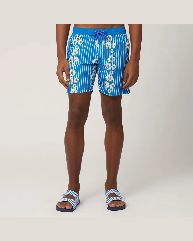 Harmont & Blaine Boxer Mare Righe E Margherite Azzurro