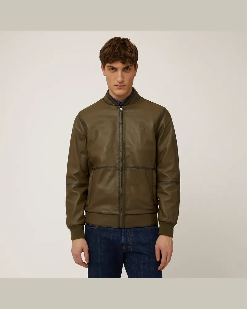 Harmont & Blaine Bomber In Nappa Indigo Cruise Verde