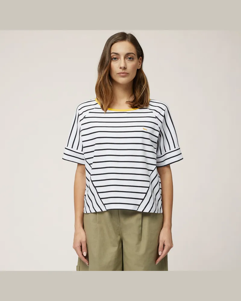 Harmont & Blaine T-Shirt Boxy In Cotone A Righe Blu