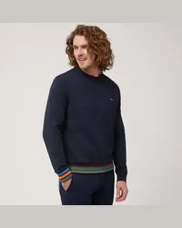 Harmont & Blaine Pullover Girocollo In Cotone Con Dettagli Rigati Blu