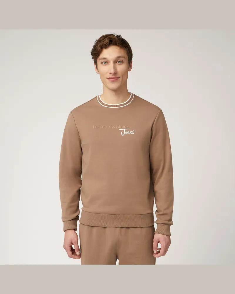 Harmont & Blaine Felpa In Cotone Con Lettering Marrone