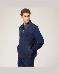 Harmont & Blaine Overshirt In Pelle E Nylon Blu