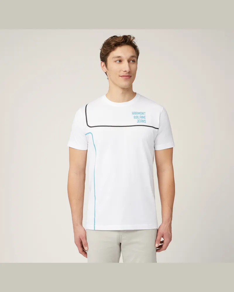 Harmont & Blaine T-Shirt Con Logo E Linee Bianco