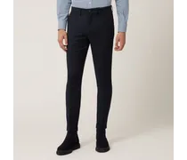 Pantalone Chino Slim In Misto Lana - Uomo Pantaloni Blu Navy