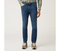 Pantalone Cinque Tasche Slim Effetto Vintage - Uomo Pantaloni Blu Denim