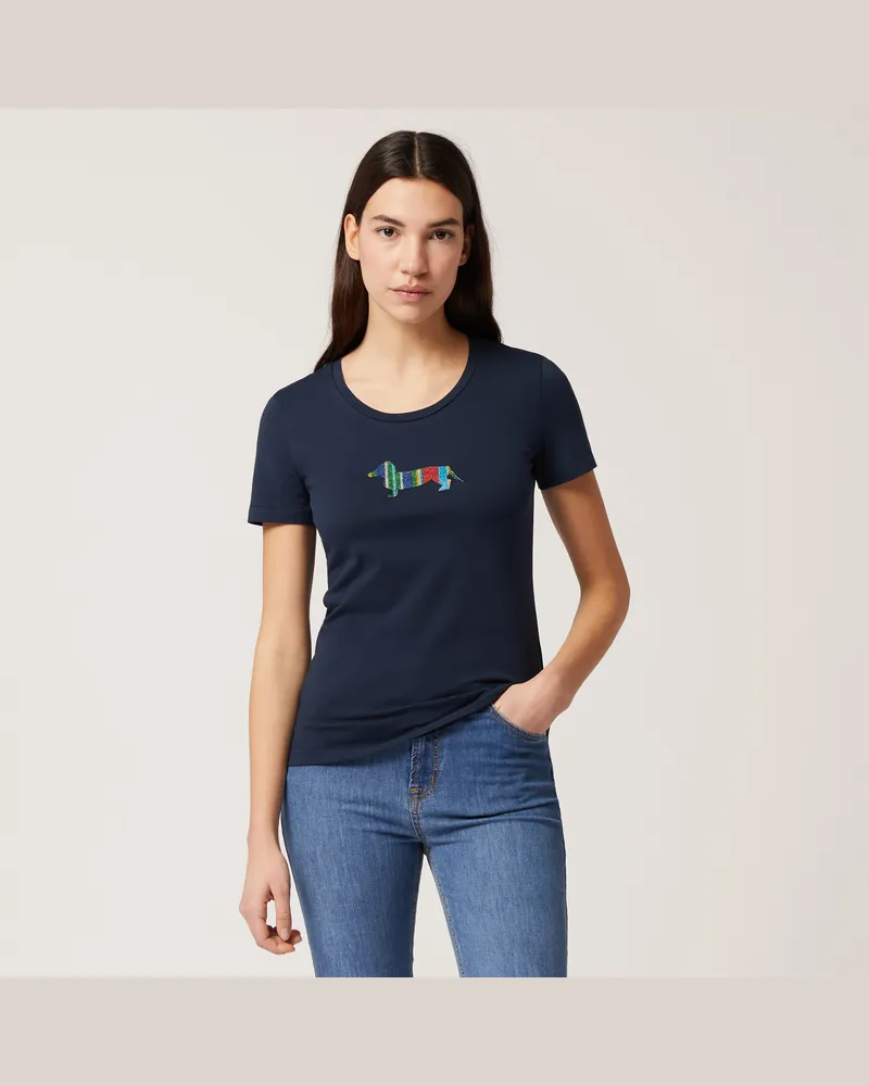 Harmont & Blaine T-Shirt Con Bassotto Decorato Blu