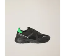 Sneaker Da Running In Pelle E Tessuto - Uomo Scarpe Casual Nero/verde