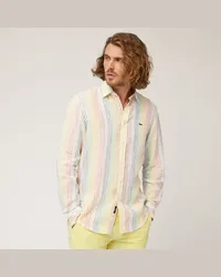 Harmont & Blaine Camicia In Lino A Righe Arcobaleno Bianco