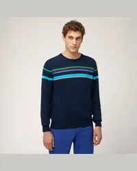 Harmont & Blaine Pullover Girocollo In Cotone Organico Con Righe Color Block Blu