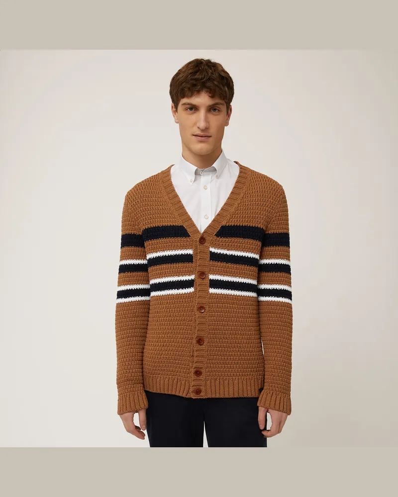 Harmont & Blaine Maxi Cardigan A Righe Piazzate Terra