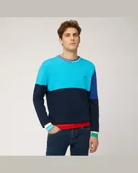 Harmont & Blaine Pullover Girocollo In Cotone Organico Con Design Color Block Blu