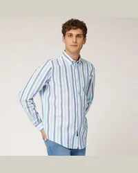 Harmont & Blaine Camicia In Lino E Cotone A Righe Turchese