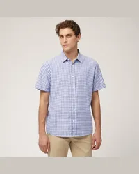 Harmont & Blaine Camicia A Maniche Corte In Cotone Armaturato A Quadretti Blu