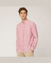 Harmont & Blaine Camicia In Lino E Cotone A Righe Con Collo Alla Coreana Rosso