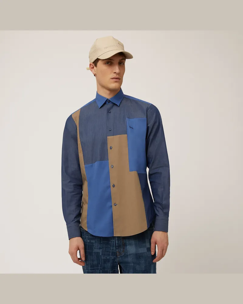 Harmont & Blaine Camicia Patchwork In Cotone Blu