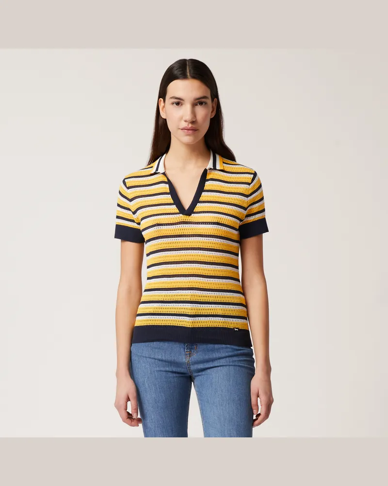 Harmont & Blaine Polo A Righe Effetto Crochet Giallo