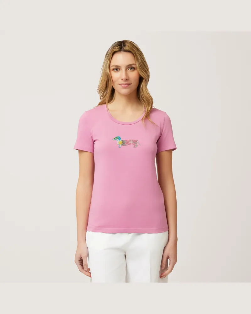 Harmont & Blaine T-Shirt Con Bassotto Decorato Ibisco