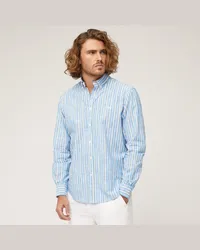 Harmont & Blaine Camicia In Cotone Fiammato A Righe Azzurro