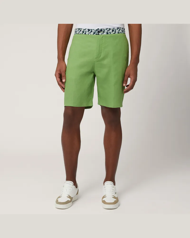 Harmont & Blaine Bermuda In Lino Con Margherite Verde