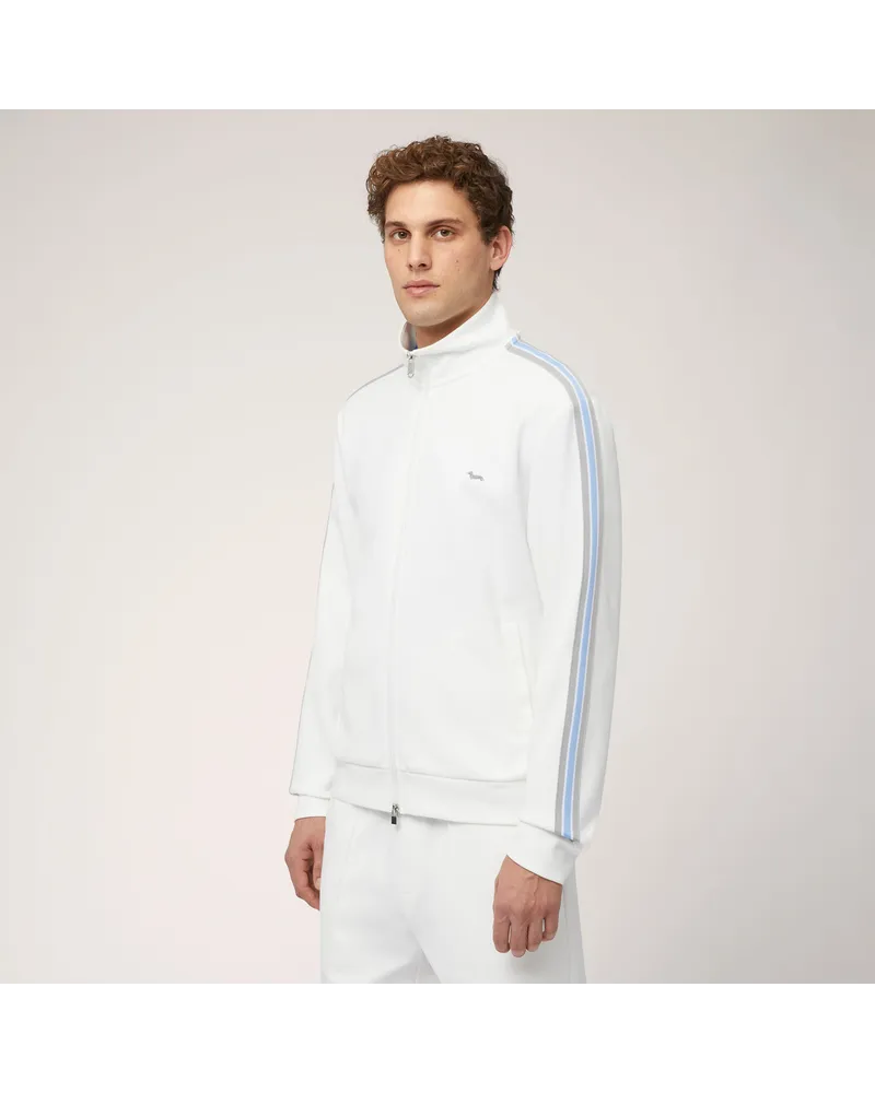 Harmont & Blaine Felpa Full Zip In Cotone Stretch Con Nastro Rigato Bianco