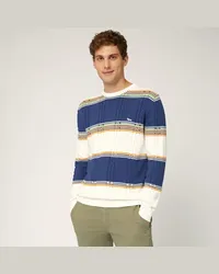 Harmont & Blaine Pullover Girocollo In Cotone Organico A Righe E Trecce Bianco