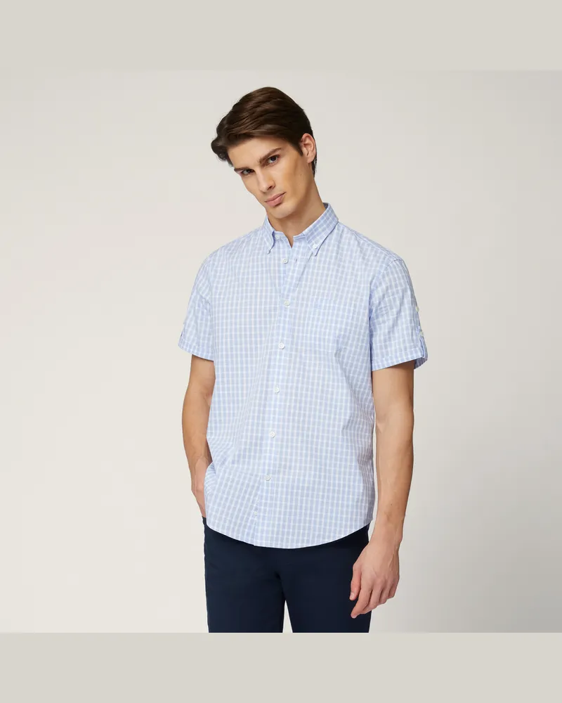 Harmont & Blaine Camicia Quadretti Manica Corta Azzurro