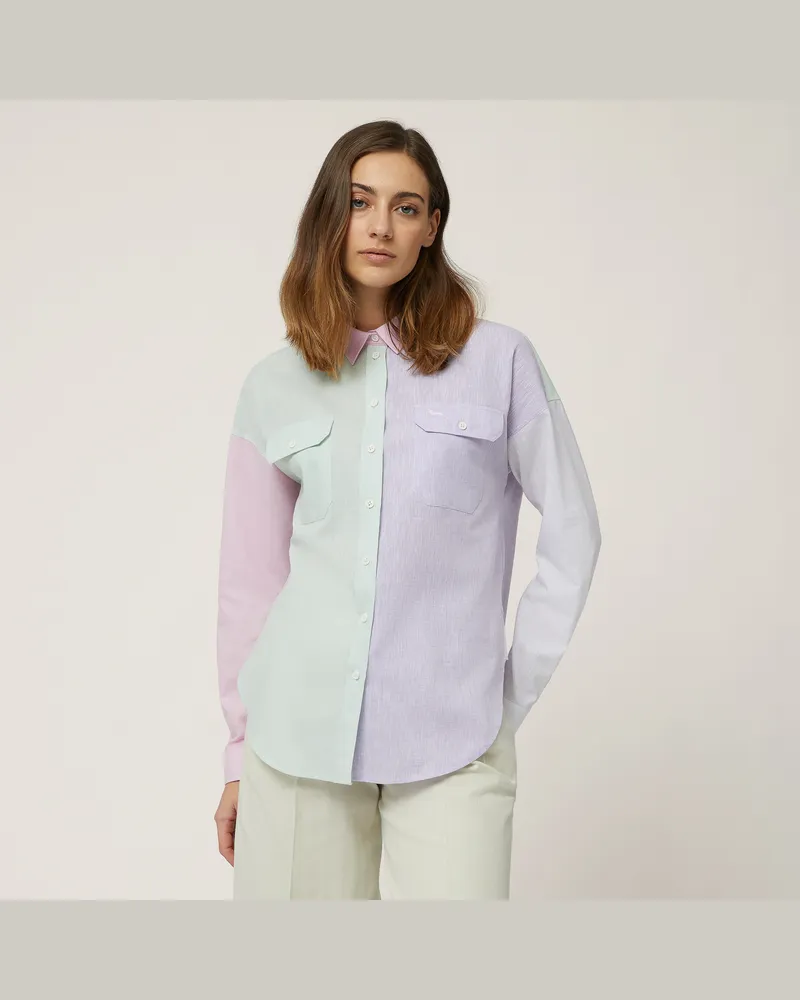 Harmont & Blaine Camicia Patchwork Misto Lino Bianco
