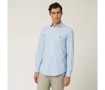 Camicia In Cotone Organico Con Microrighe - Uomo Camicie Azzurro