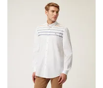 Camicia Con Bande A Contrasto E Lettering - Uomo Camicie Bianco