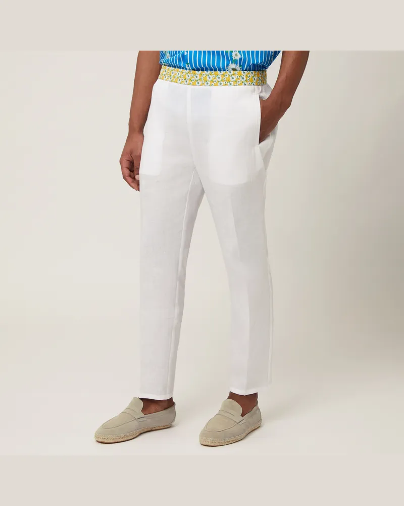 Harmont & Blaine Pantaloni Lino Con Margherite Bianco
