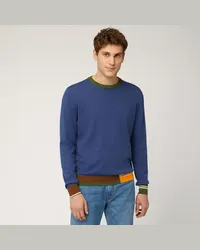 Harmont & Blaine Pullover Girocollo In Cotone Organico Con Dettagli Color Block Blu