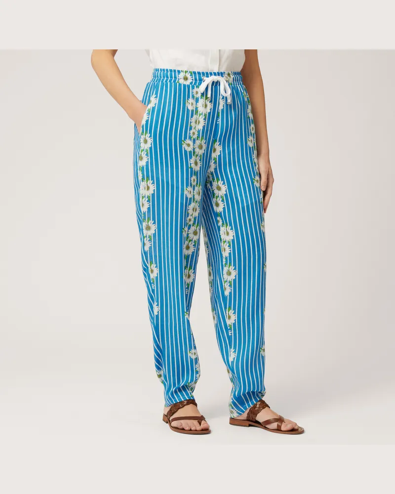 Harmont & Blaine Pantaloni Righe E Margherite Azzurro